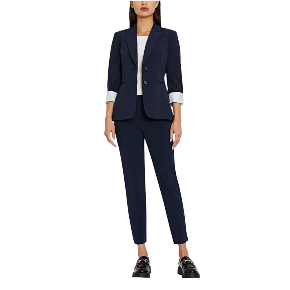 Tahari ASL Peak-Lapel Button-Front Blazer Jacket Long Sleeve Navy Size 8 NWOT